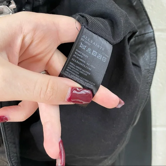 All Saints Charcoal Leather Biker Jacket - Picture 4 of 5